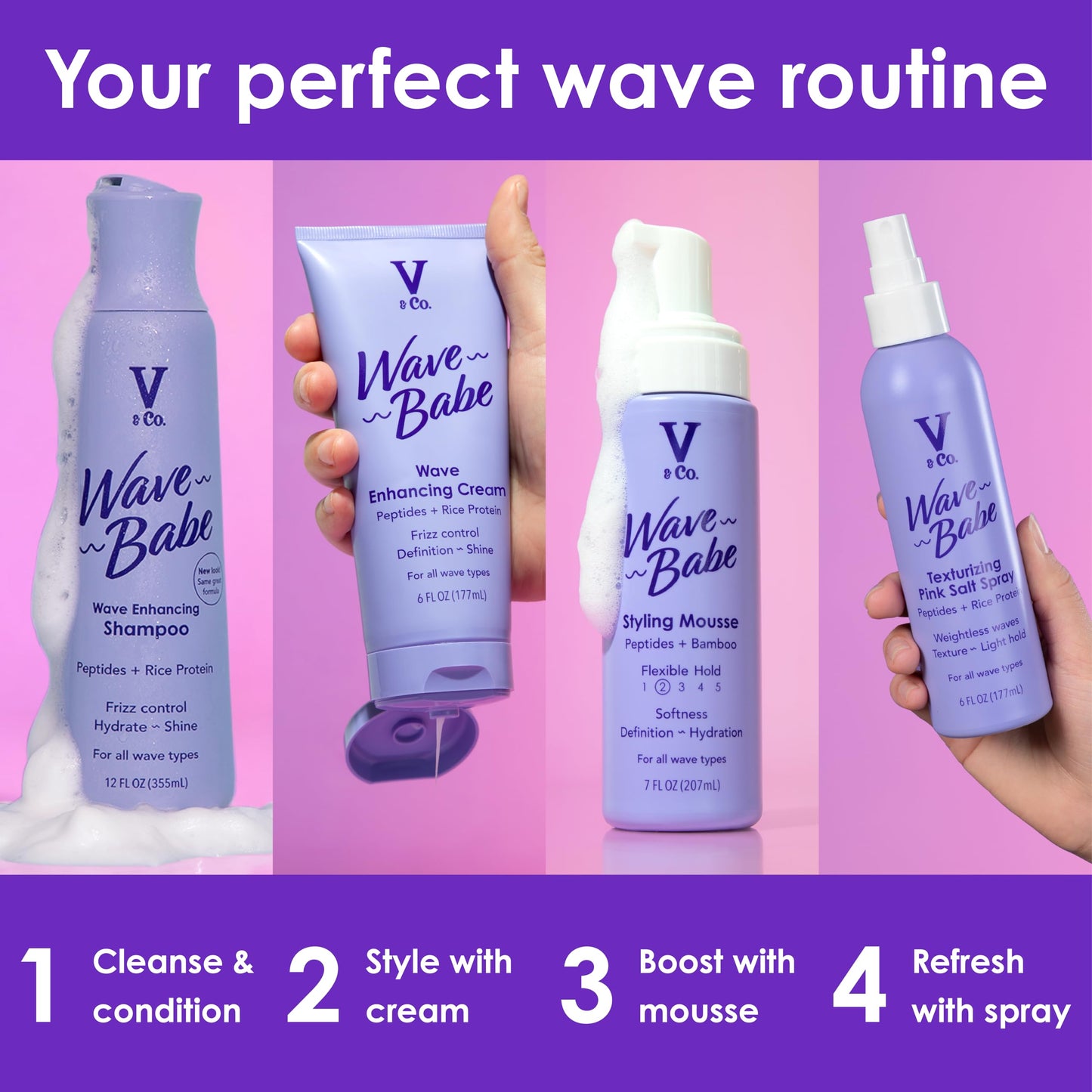 V&Co. Wave Babe Wavy Hair Conditioner - Sulfate Free & Paraben Free Moisturizing Hair Care with Rice Protein & Peptides for Hydration, Frizz Control Beauty and Personal Care V&CO
