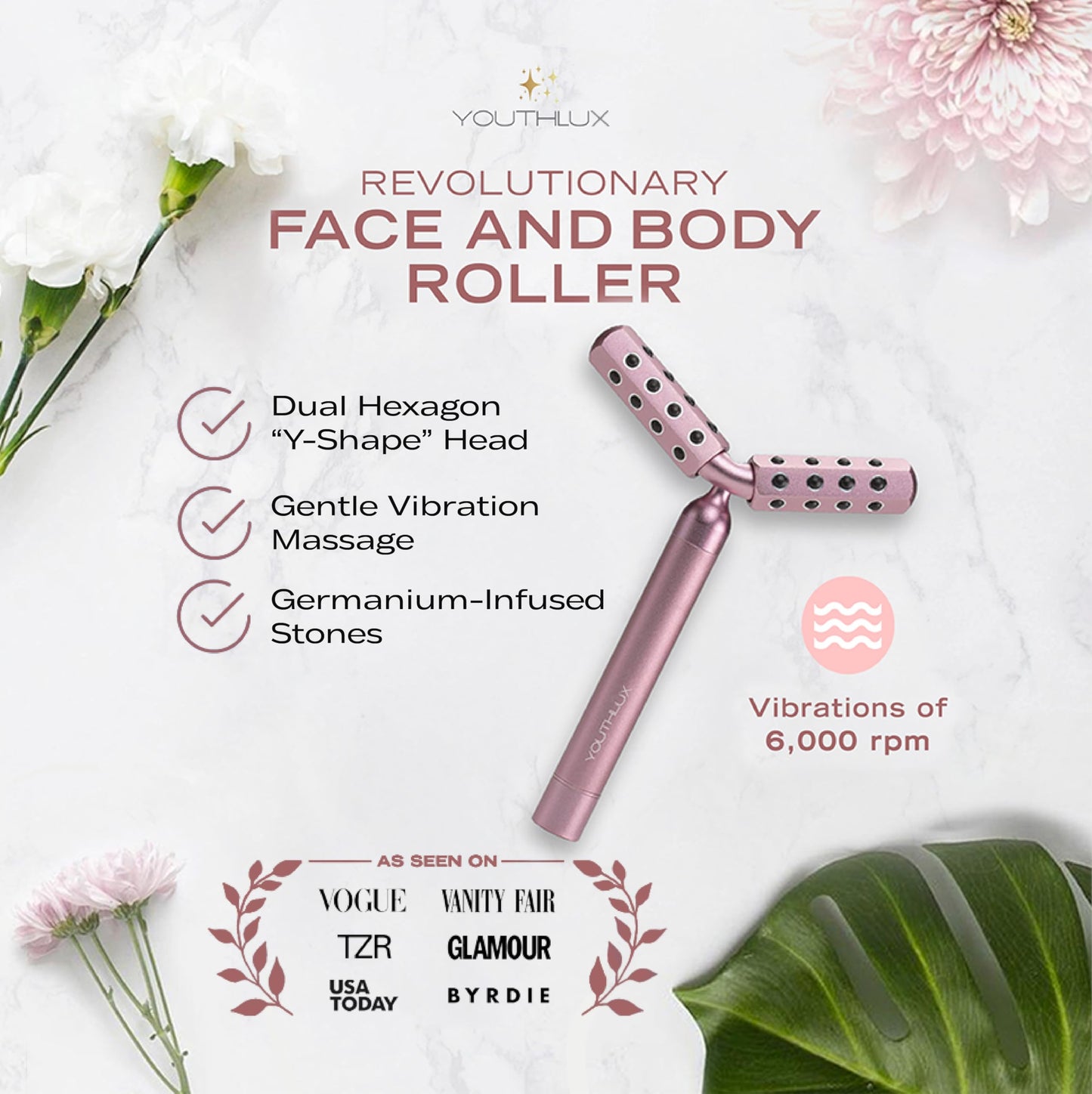 YOUTHLUX Revolution Roller - Germanium Stone Uplifting Face/Body Beauty Massage Tool/Roller/Wand for Skin Tightening/Firming, De-Puffing, Anti-Aging