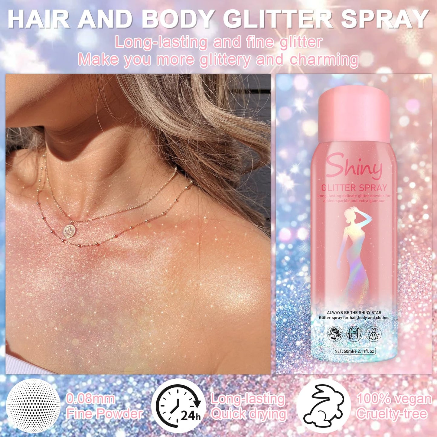 Scarman Hair and Body Glitter Spray, 1PC Glitter Hairspray Dry Powder Makeup for Clothes, Festival Rave Prom Loose Sparkle Powder,Holographic Ultra Beauty and Personal Care Scarman