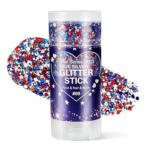 4th of July Glitter Stick, Body Glitter Stick,Mardi Gras Accessories,Sparkling Face Hair Glitter,Mermaid Sequins Chunky Glitter Face Paint,Singer