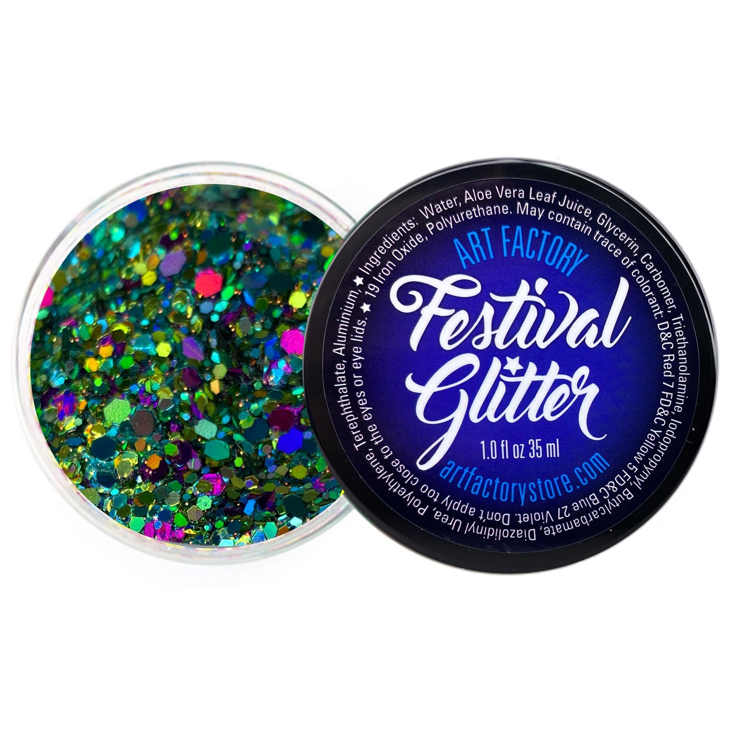 Art Factory Mermaid Holographic Body Glitter Gel - Chunky Sea Mix Cosmetic Glitter for Face, Hair & Body - Festival Rave Makeup, Long Wear Glitter