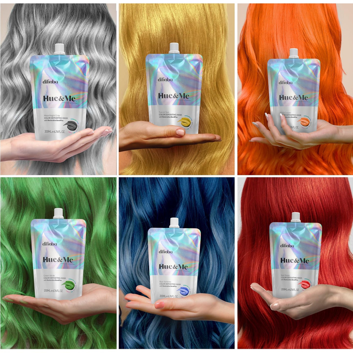 DIFIABA Hue & Me Color Depositing Conditioner - Temporary Hair Dye of Fantasy Colors - Hydrating Color Depositing Hair Mask with BondPlex - 6.76 oz
