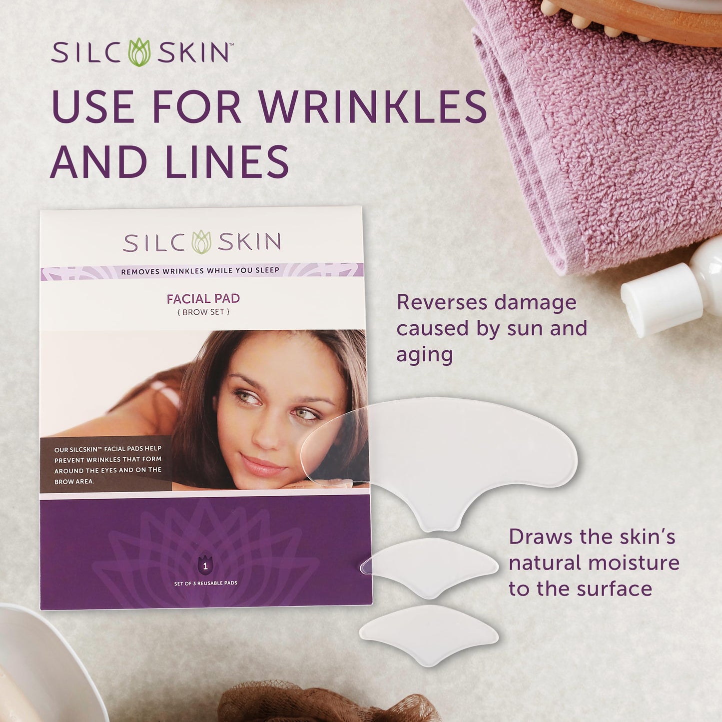 Silcskin Facial And Brow Pads Set Reusable Silicone Pads For Forehead And Facial Areas, 30 Day Supply, Stocking Stuffer Wrinkle Care Gift For Women