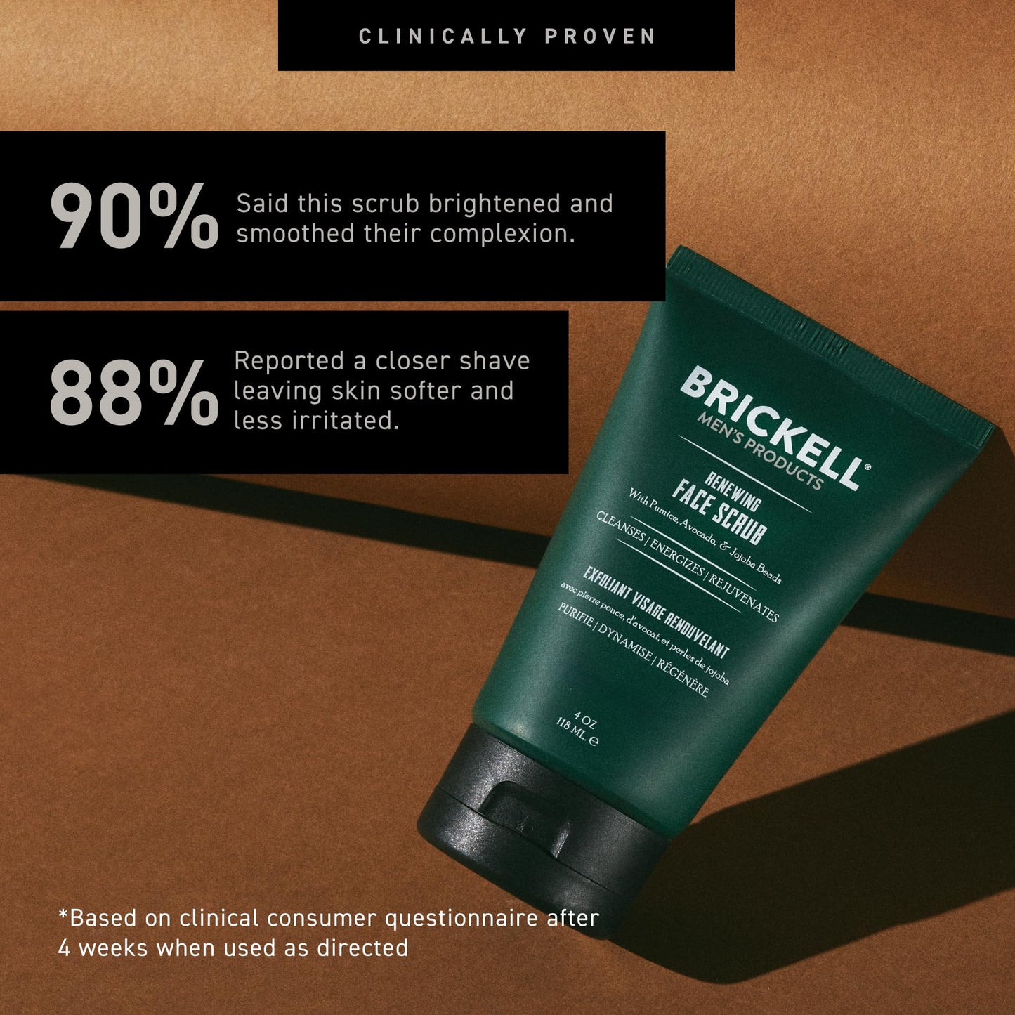 Brickell Men's Renewing Face Scrub for Men, Deep Exfoliating Facial Scrub Formulated with Pumice, Caffeine and Jojoba Beads, 4 Ounce, Scented Beauty and Personal Care Brickell Men's Products