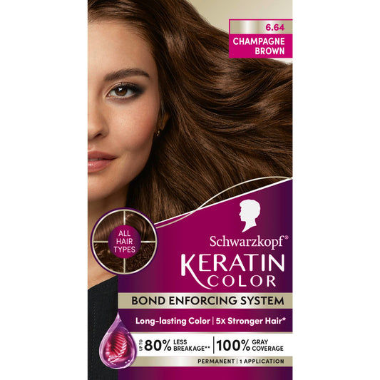 Schwarzkopf Keratin Permanent Hair Dye Cream, 6.64 Champagne Brown, Professional Quality Color for Up to 100% Gray Coverage, Bond Enforcing System Beauty & Personal Care Schwarzkopf