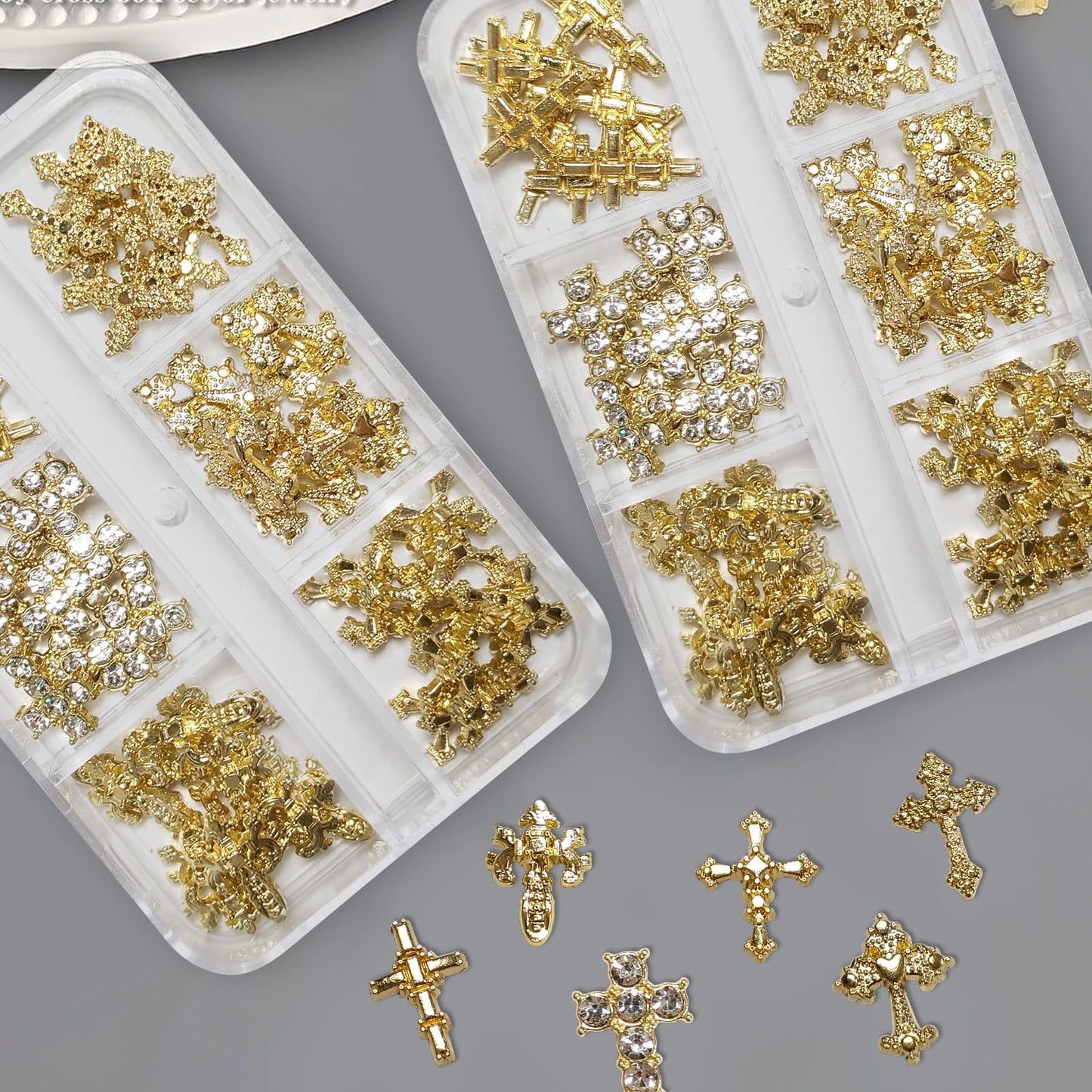 3D Alloy Metal Crystal Cross Nail Charms - 60 Pcs Ideal for Women and Girls' DIY Punk Nail Art, with Rhinestones, Great for Salons & Fashion Events Beauty & Personal Care hongliang