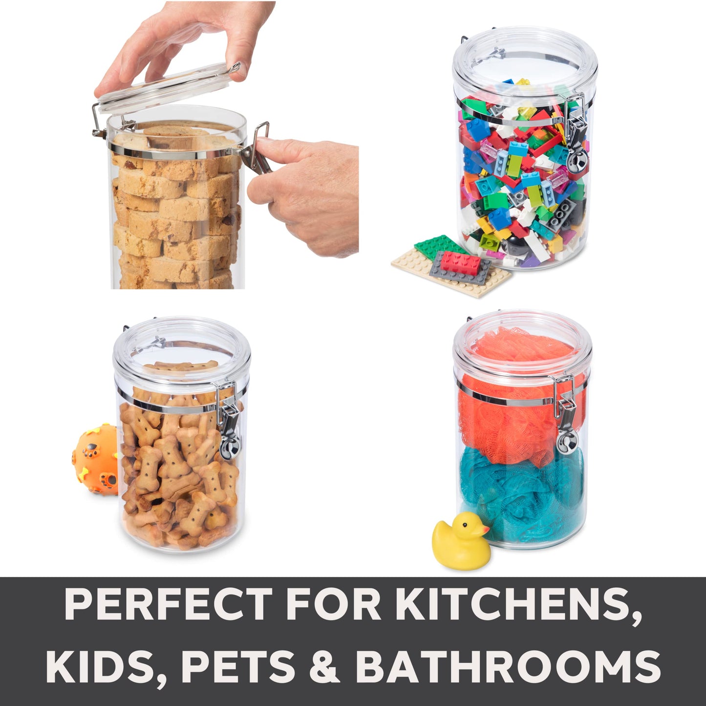 Oggi 4pc Clear Canister Set with Clamp Lids & Spoons - Airtight Food Storage Containers, Ideal for Kitchen & Pantry Storage of Bulk, Dry Food…