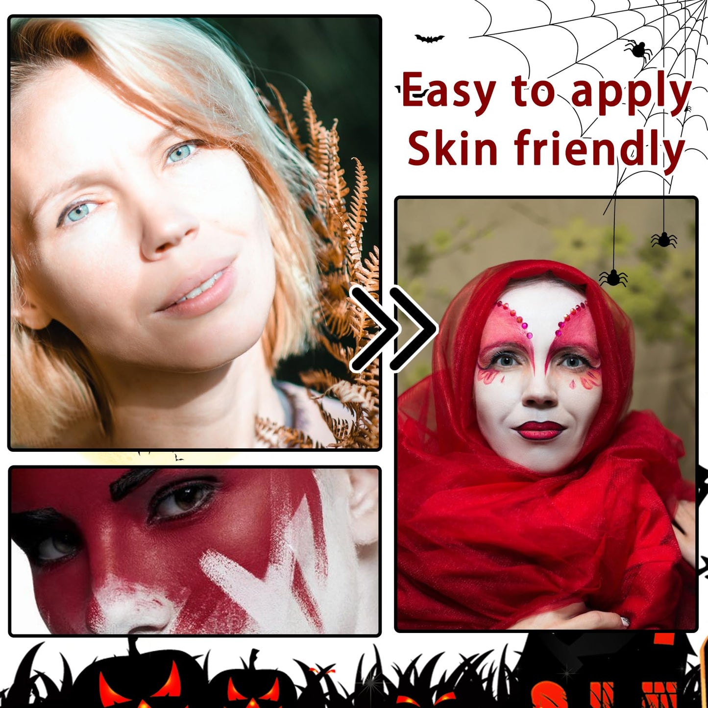 Black White Red Face Body Paint Foundation Cream Makeup,Halloween Cream Clown Face Body Paint Makeup Kit for Goth Zombie Vampire Skeleton Cosplay