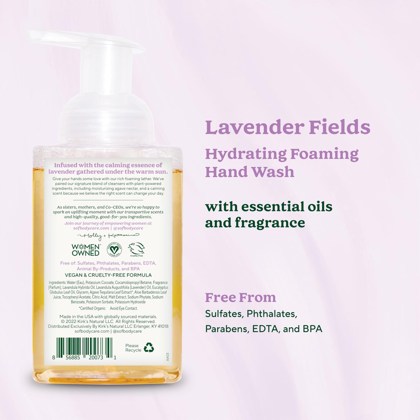 South Of France SoF Hydrating Foaming Hand Wash - With Organic Agave Nectar & Coconut Oil- Vegan & Non GMO- Free From Phthalates, Sulfates & Parabens