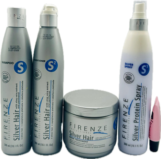 Firenze Professional Silver Hair Shampoo 10.1 oz, Conditioner10.1 oz, Mask Treatment 13.5 oz + SIlver Hair Protein Spray 10.1 fl oz Free Lip Gloss Beauty & Personal Care Firenze Professional
