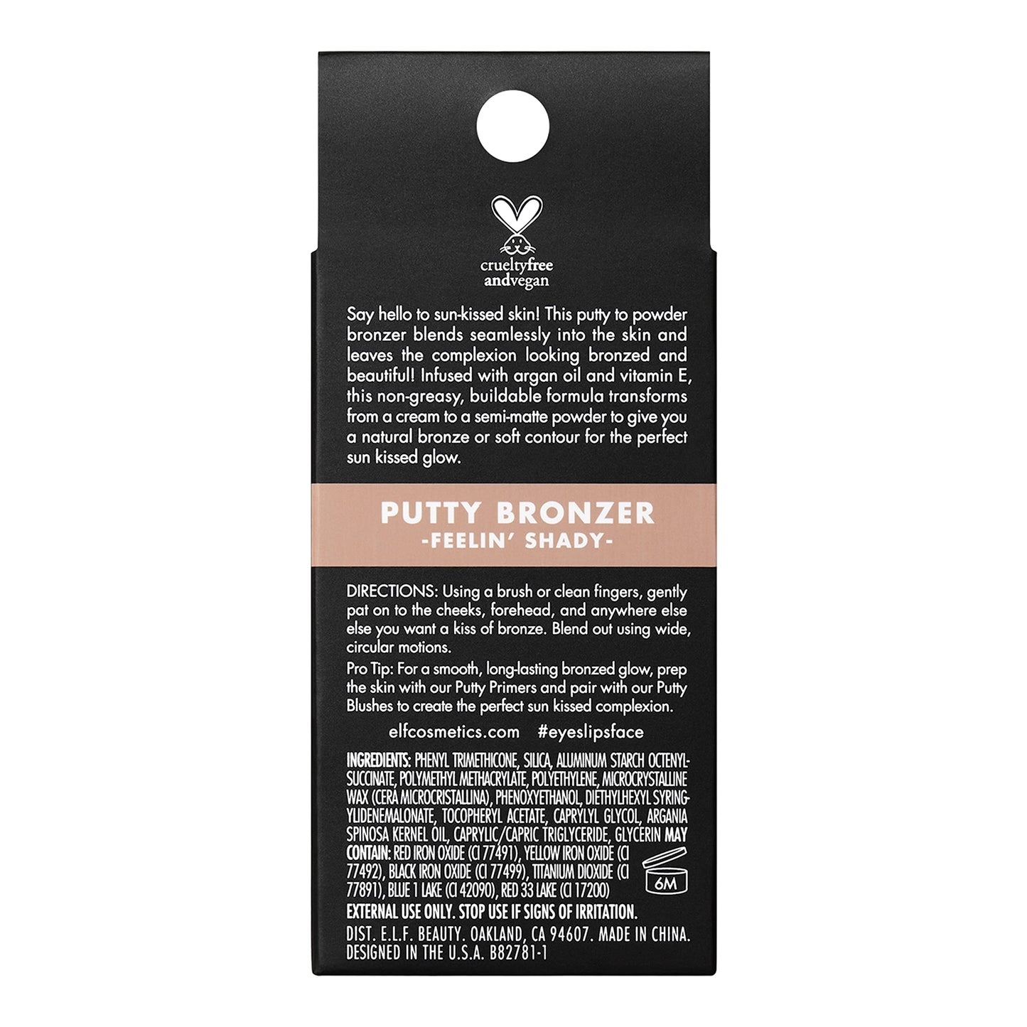 e.l.f. Putty Bronzer, Creamy & Highly Pigmented Formula, Creates a Long-Lasting Bronzed Glow, Infused with Argan Oil & Vitamin E, Feelin’ Shady, 0.35