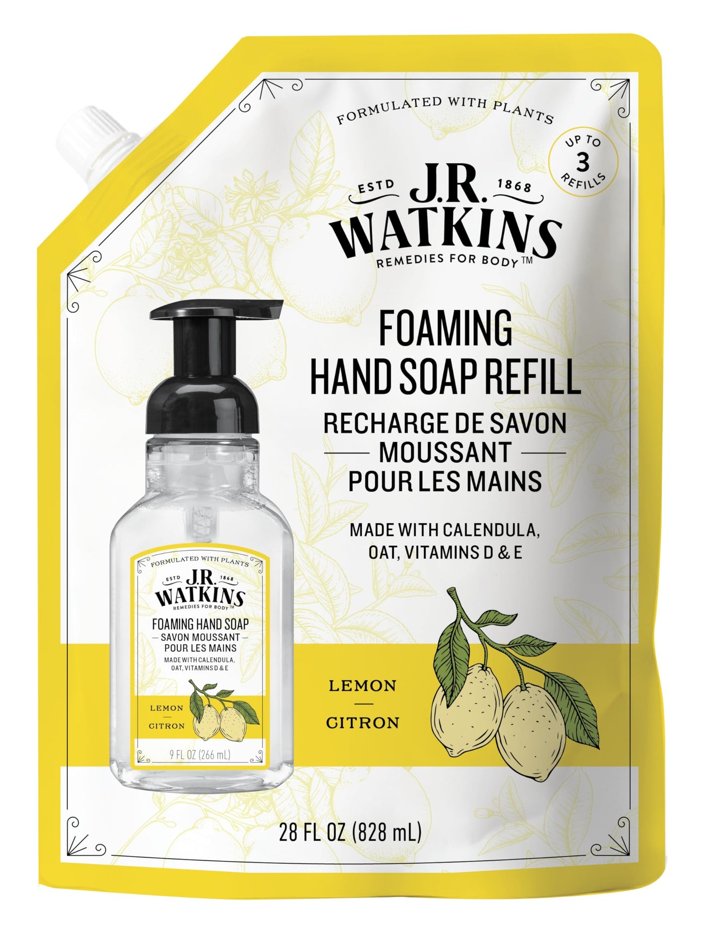 J.R. Watkins Liquid Foaming Hand Soap Lemon Refill, Pack of 1