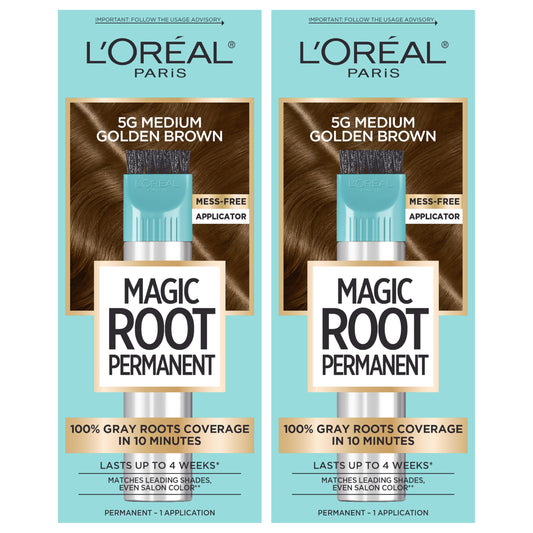 L'Oreal Paris Magic Root Permanent Hair Color Kit, 100% Gray Hair Coverage In Just 10 Minutes, Precision Brush Applicator for Seamless Application, 5G