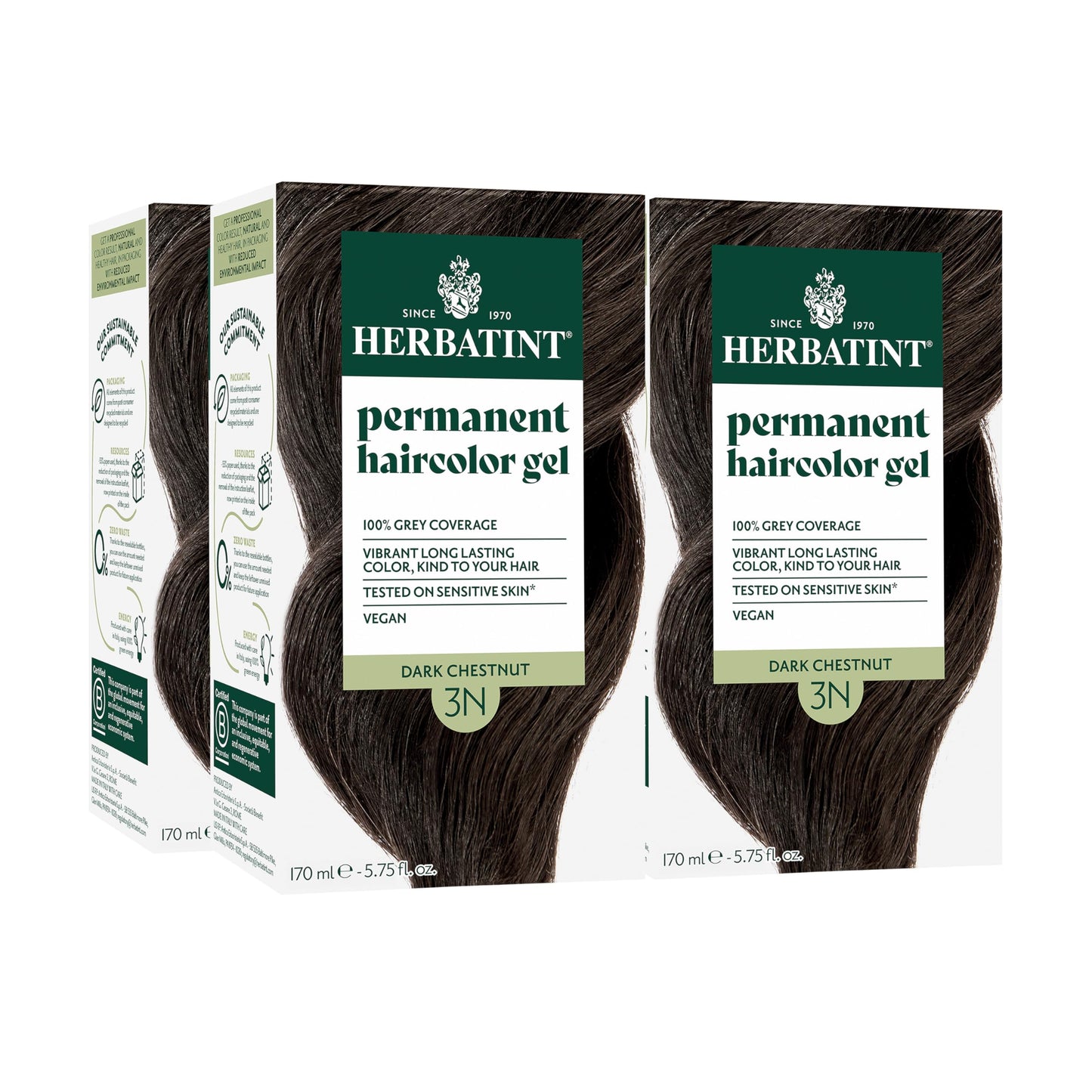 Herbatint Permanent Hair Dye - 3N Dark Chestnut - For Up To 100% Gray Coverage of Resistant Gray Hair - Ammonia-Free, Alcohol-Free & Vegan - Salon