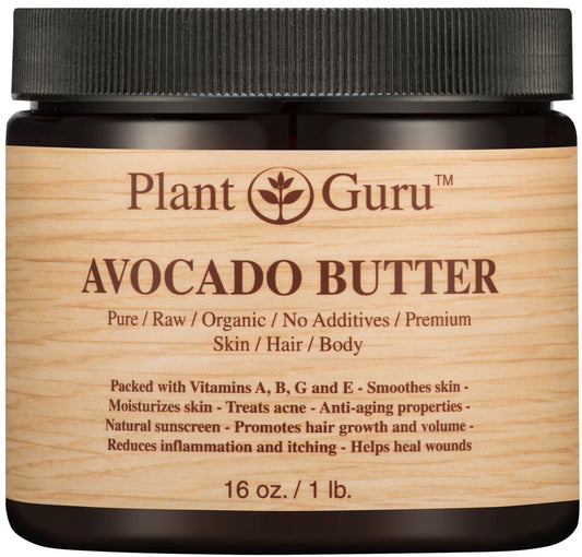 Avocado Body Butter 16 oz. 100% Pure Raw Fresh Natural Cold Pressed. Skin, Hair, Nail Moisturizer, DIY Creams, Balms, Lotions, Soaps. Beauty & Personal Care Plant Guru