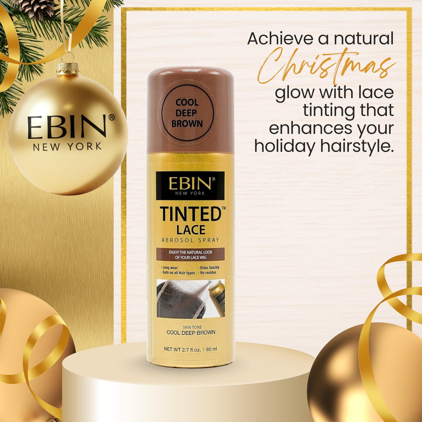 EBIN NEW YORK Tinted Lace Spray Cool Deep Brown | Quick Dry, Water Resistant & High Pigment Lace Tint for Wig | Even Spray, No Residue & Natural