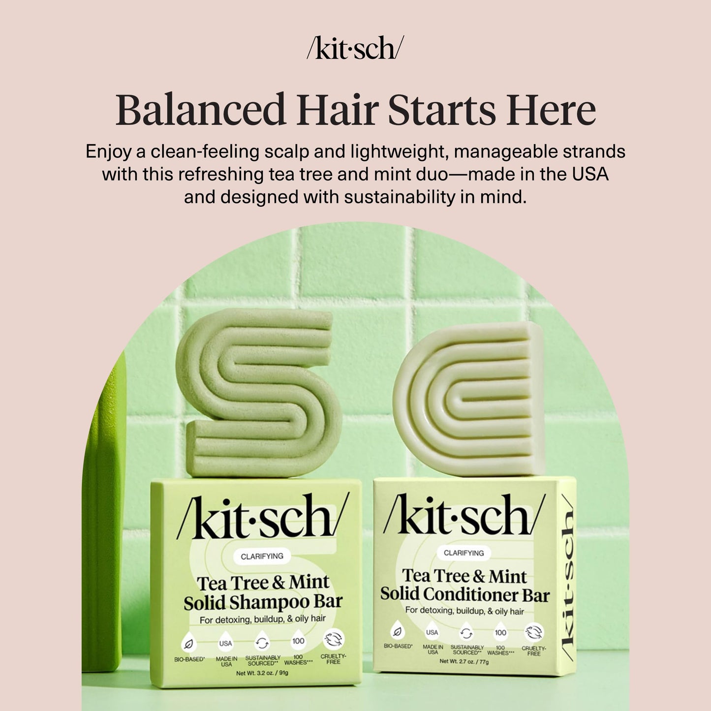 Kitsch Clarifying Tea Tree Shampoo and Conditioner Set - Shampoo & Conditioner Bar for Women and Men, Scalp & Oil Control Hair Care - Free of Paraben