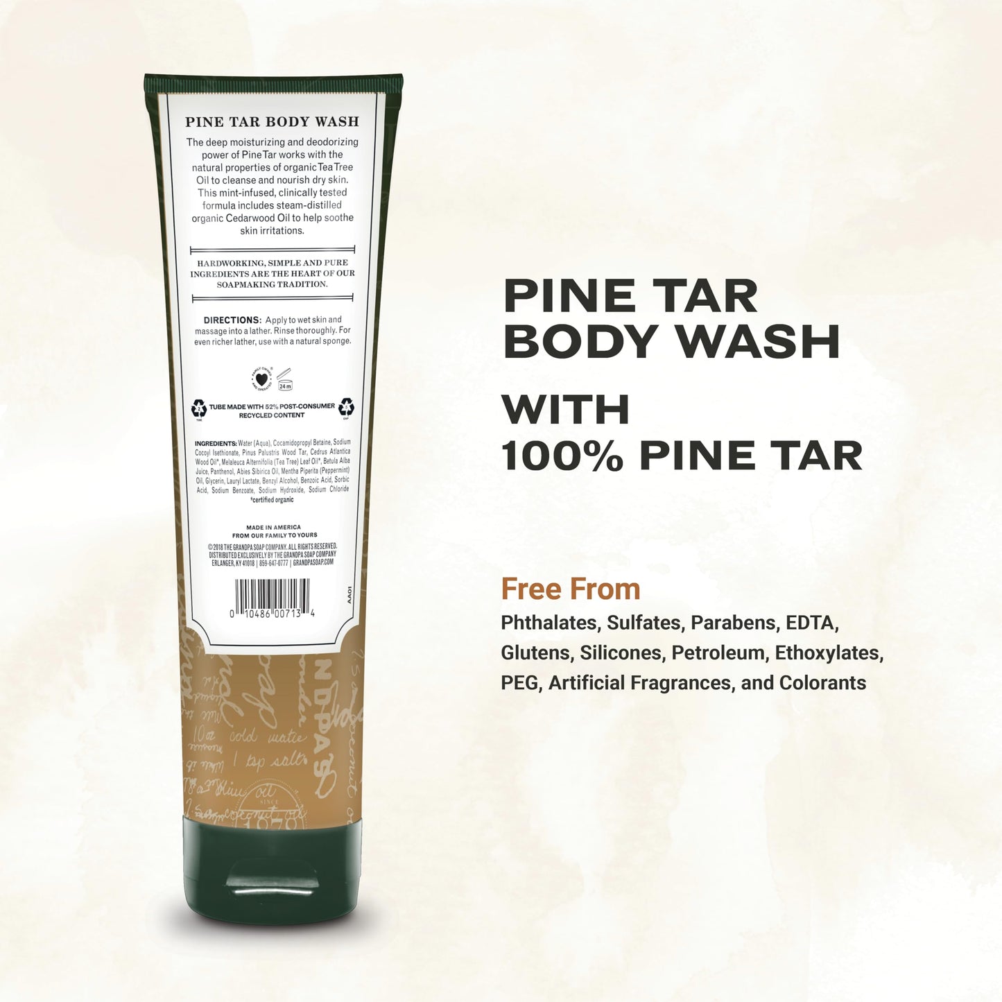 The Grandpa Soap Company Pine Tar Body Wash - Dermatologist Recommended to Cleanse & Moisturize Irritated Skin, Deodorizing Power, With Pine Tar & Tea