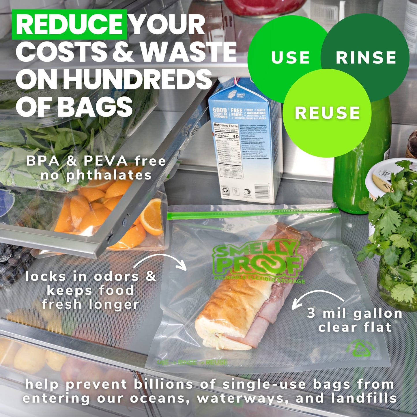 Reusable Storage Bags for Food by Smelly Proof Bags - MADE IN USA, Easy Clean, Dishwasher-Safe, BPA FREE, NO PEVA, XL 3-mil Thick Bags, Extra Large…