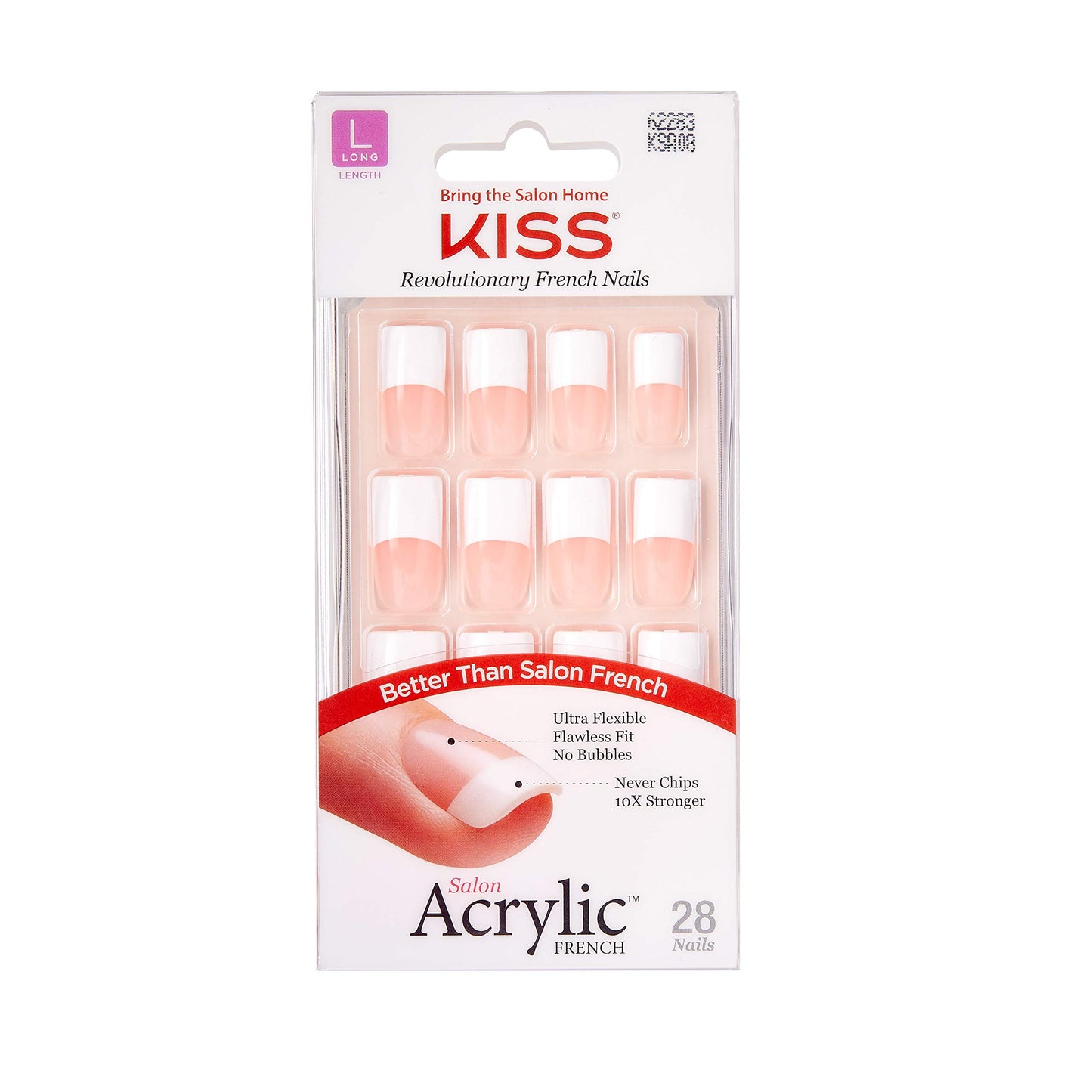 Kiss Salon Acrylic French 28 Count Long Length Nude (Pack of 6) Beauty & Personal Care KISS
