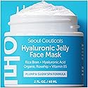 SeoulCeuticals Korean Skin Care Hyaluronic Acid Jelly Face Mask - Rice Bran + Vit B5 + Rosehip Anti Aging K Beauty Skincare for Plump Glowing Skin 2oz