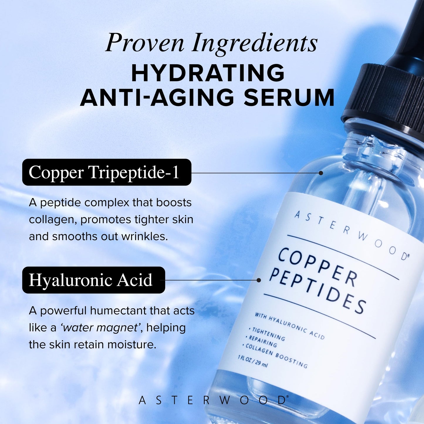 Asterwood Copper Peptides Serum for Face - with GHK-Cu Peptide and Hyaluronic Acid - Anti-Aging Facial Serum - 1 Fl Oz Beauty and Personal Care Asterwood
