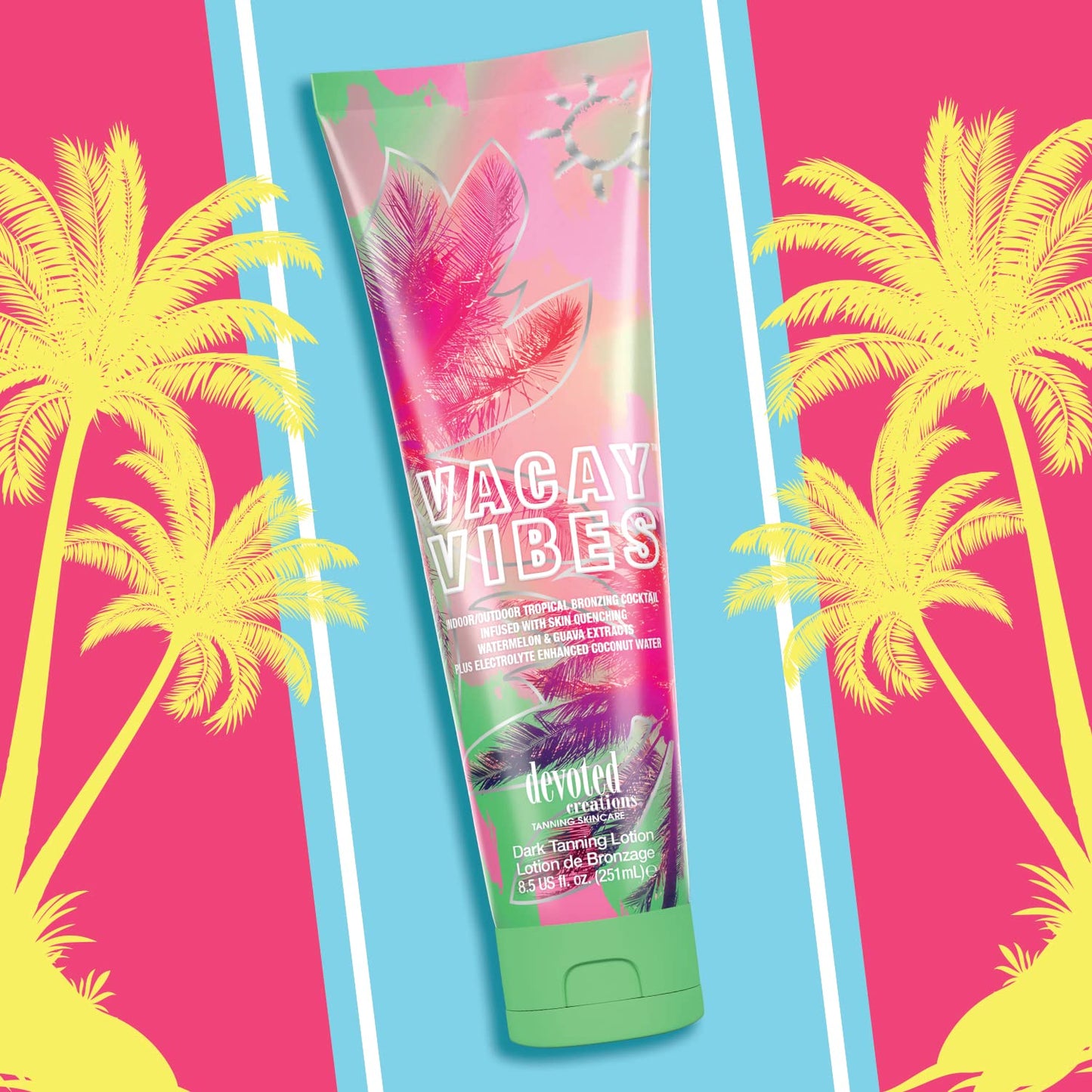 Devoted Creations Vacay Vibes Tanning Lotion - Indoor/Outdoor Tropical Bronzing Cocktail Infused with Skin Quenching Watermelon and Guava Extracts