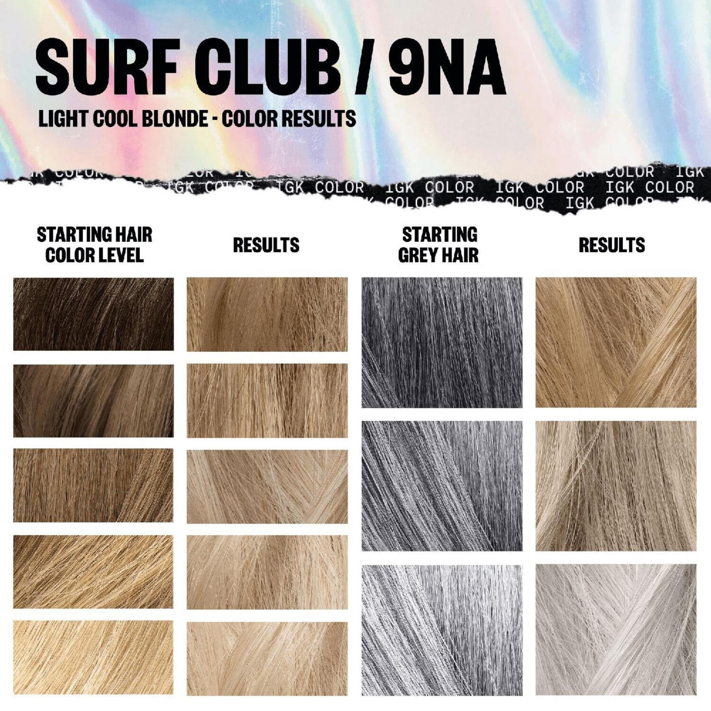 IGK Permanent Hair Color Kit | 9NA Surf Club - Light Cool Blonde | 100% Gray Color Coverage + Strengthen + Shine | Ammonia Free