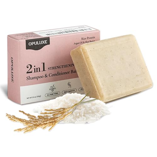 Opuluxe Rice Protein 2-in-1 Shampoo & Conditioner Bar - Strengthening & Moisturizing - Scalp Care with Argan Oil & Shea Butter - Travel Friendly