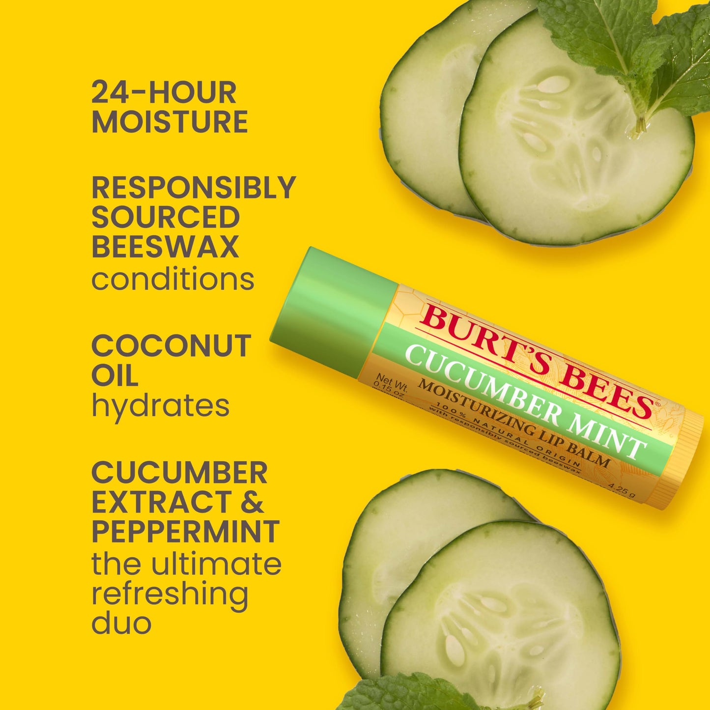 Burt's Bees 100% Natural Moisturizing Lip Balm, Multipack - Original Beeswax, Cucumber Mint, Coconut & Pear and Vanilla Bean with Beeswax & Fruit