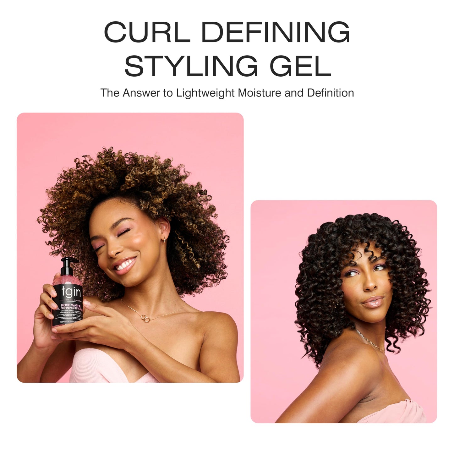 tgin Rose Water Curl Defining Styling Gel - Lightweight Hair Gel for Soft, Defined Curls - Curly Hair Products for Frizz Reduction & Volume Boost - No