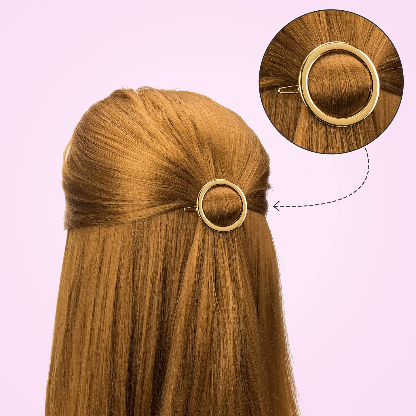 PAGOW 4 Pcs Minimalist Hair Clip for Women, Gold & Sliver Hollow Hoops Round Circle Geometric Metal Hair Clip, Dainty Circle Bobby Pin Ponytail Holder