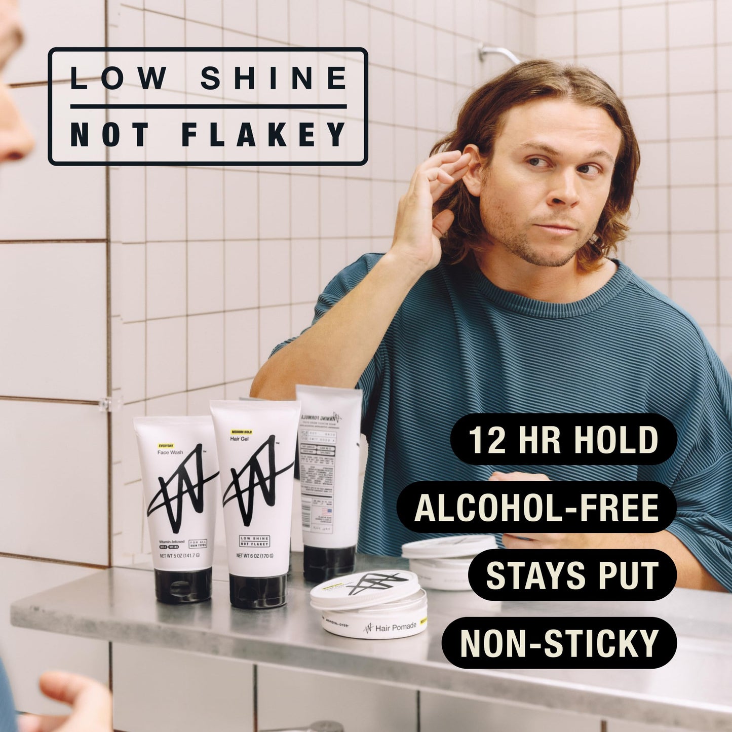 W By Jake Paul Hair Gel for Men, Low Shine, Non-Sticky, Matte Hair Product, Medium Hold, 6 fl oz