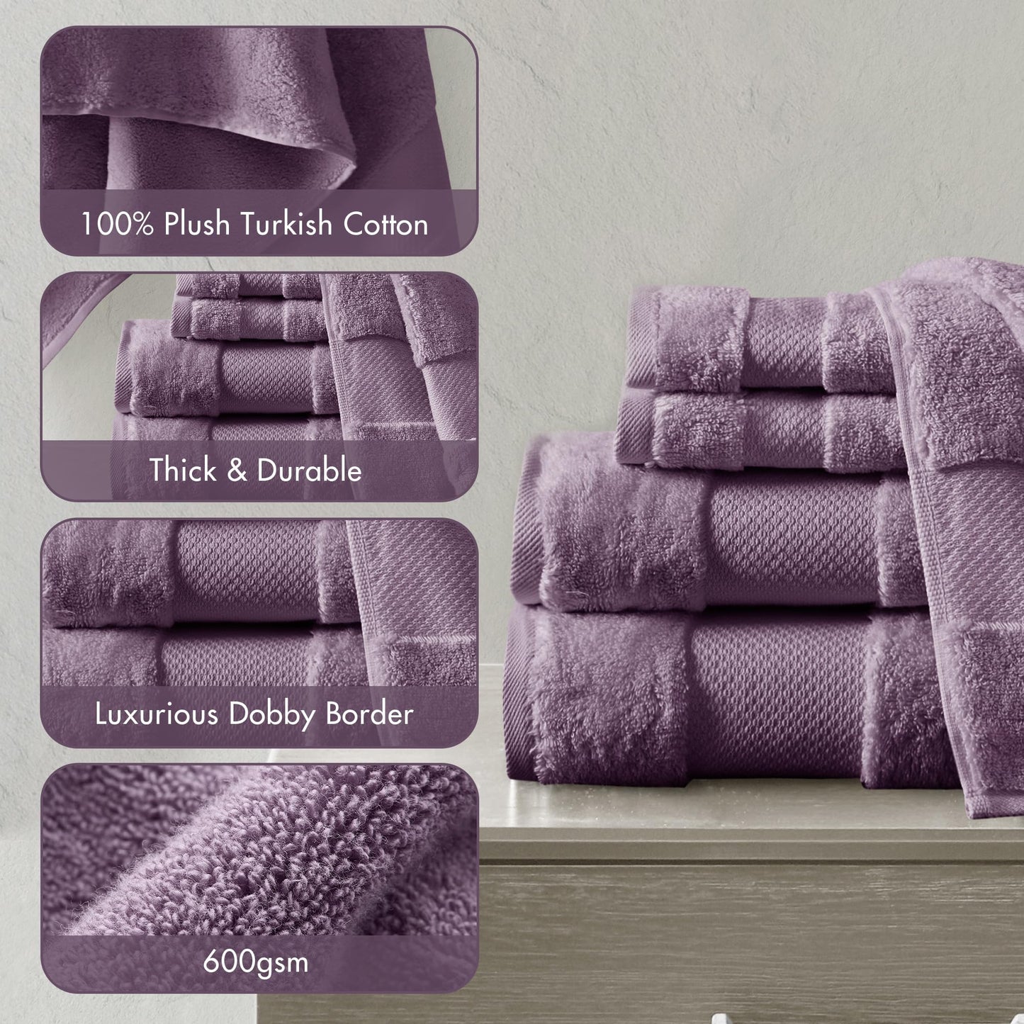 Madison Park Turkish 100% Cotton Towel Set, 600Gsm Luxury Premium Weight, Soft Absorbent Hotel Bathroom Shower Hand Face Washcloths, Assorted Sizes…