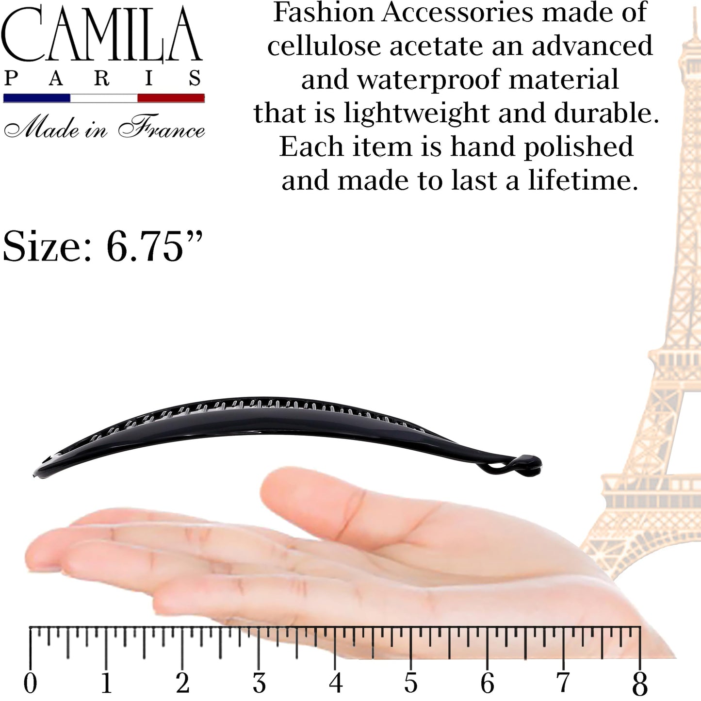 Camila Paris NV135 French Extra Large Banana Clip Hair Comb, Classic Banana Clips Hair for Thick Hair Ponytail Holder Interlocking Styling Clips