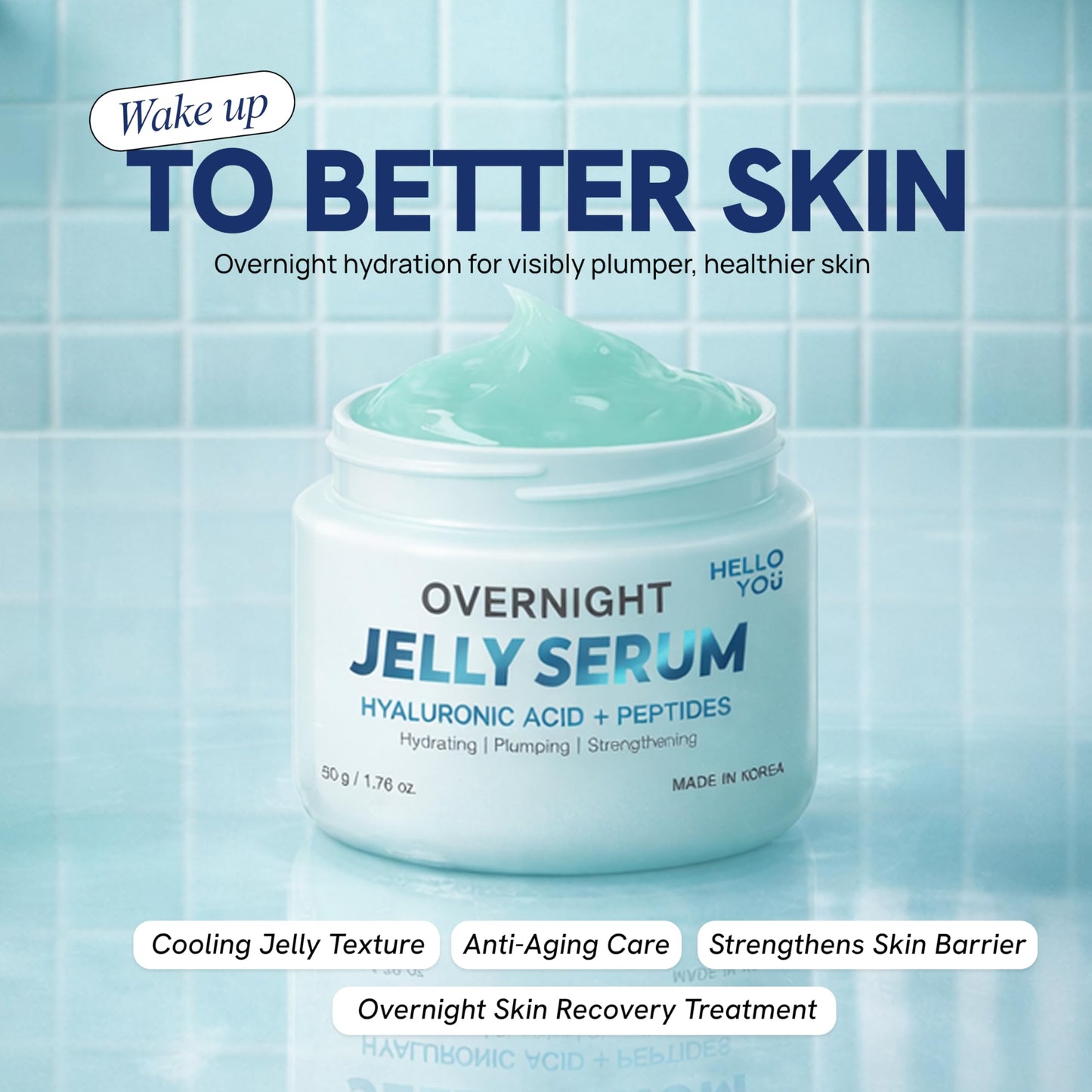 Hello You Hyaluronic Acid & Peptides Overnight Jelly Serum - Dermatologist Tested, Anti Aging, Korean Skin Care - Hydrating, Plumping Glow, 3-In-1