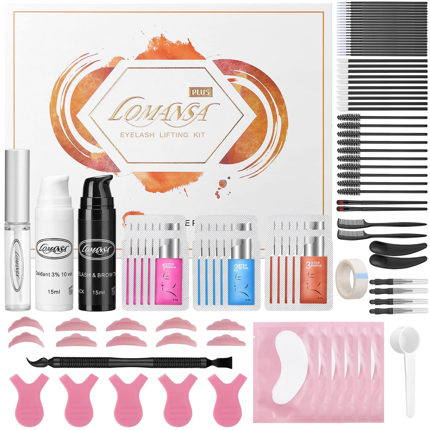 Lomansa Lash Lift and Black Kit, Instant Fuller Eyelash Lift Brow Lamination Kit with Black Colors, Fast Quick Lifting and Voluminous Coloring