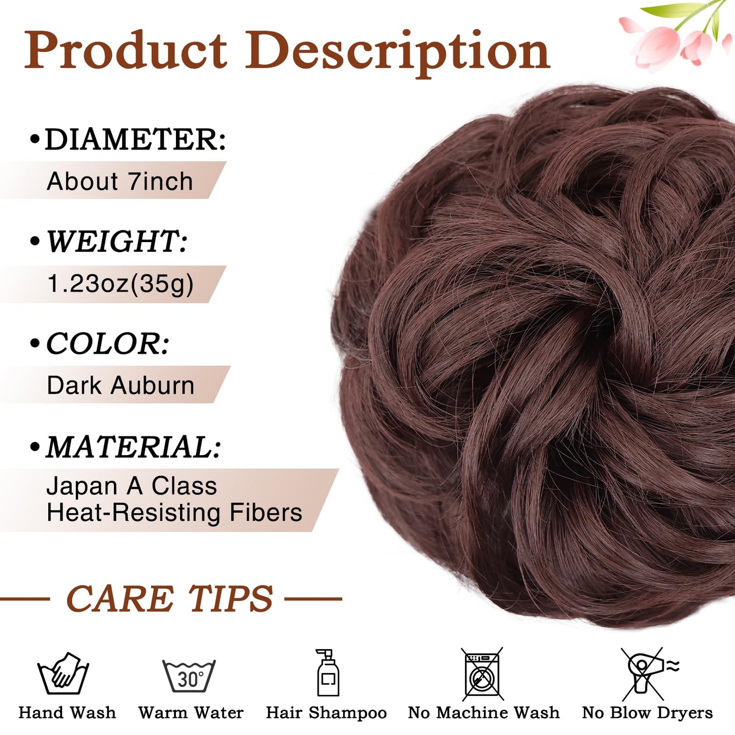 MORICA Messy Hair Bun Hair Scrunchies Extension Curly Wavy Hair Synthetic Chignon Hairpieces for Women(Dark Auburn) Beauty and Personal Care MORICA