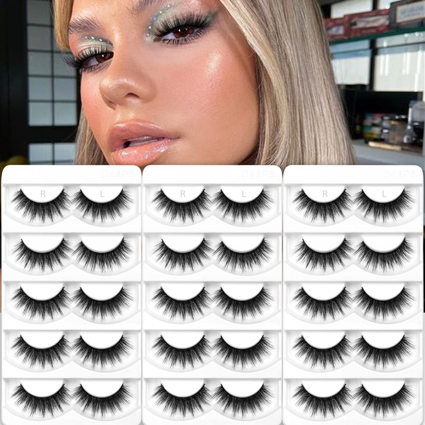 Eliace False Eyelashes Natural look Cat Eye Lashes Wispy Strips 15 Pairs 3D Mink Lashes Fake Eyelashes Faux Fluffy,Winged Fox Eyelashes, Soft Thin