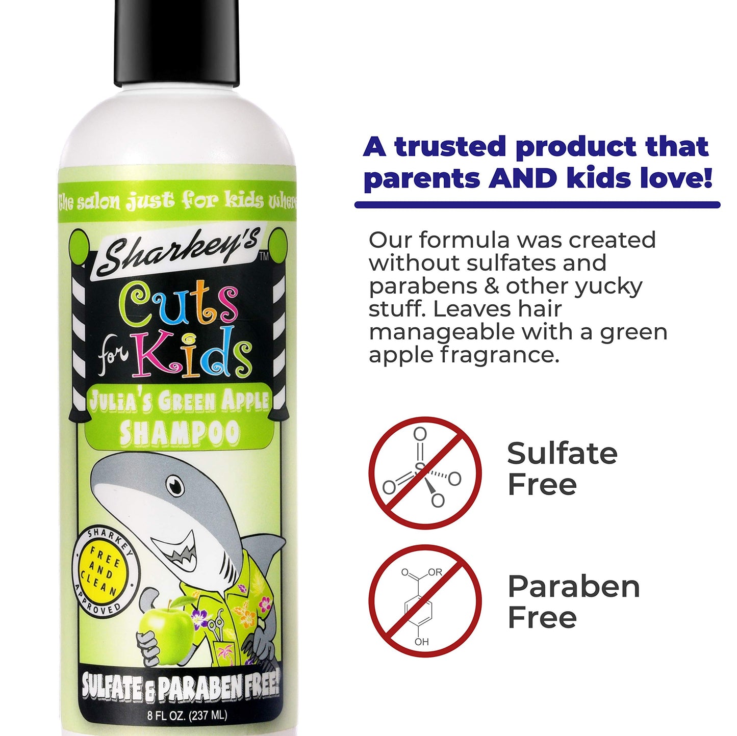 Sharkey's Green Apple Scented Kids Shampoo and Conditioner with Baby Shark Plush Backpack Clip or Lunchbox Clip - Sulfate Free and Paraben Free!