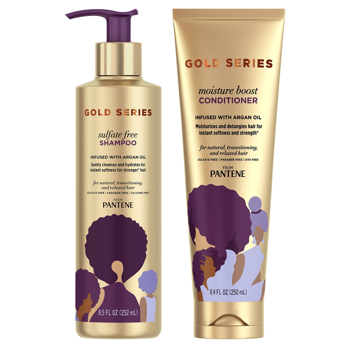 Pantene Shampoo and Sulfate Free Conditioner Kit, with Argan Oil, Pro-V Gold Series, for Natural and Curly Textured Hair, 16.9 fl oz, Kit Beauty and Personal Care Pantene