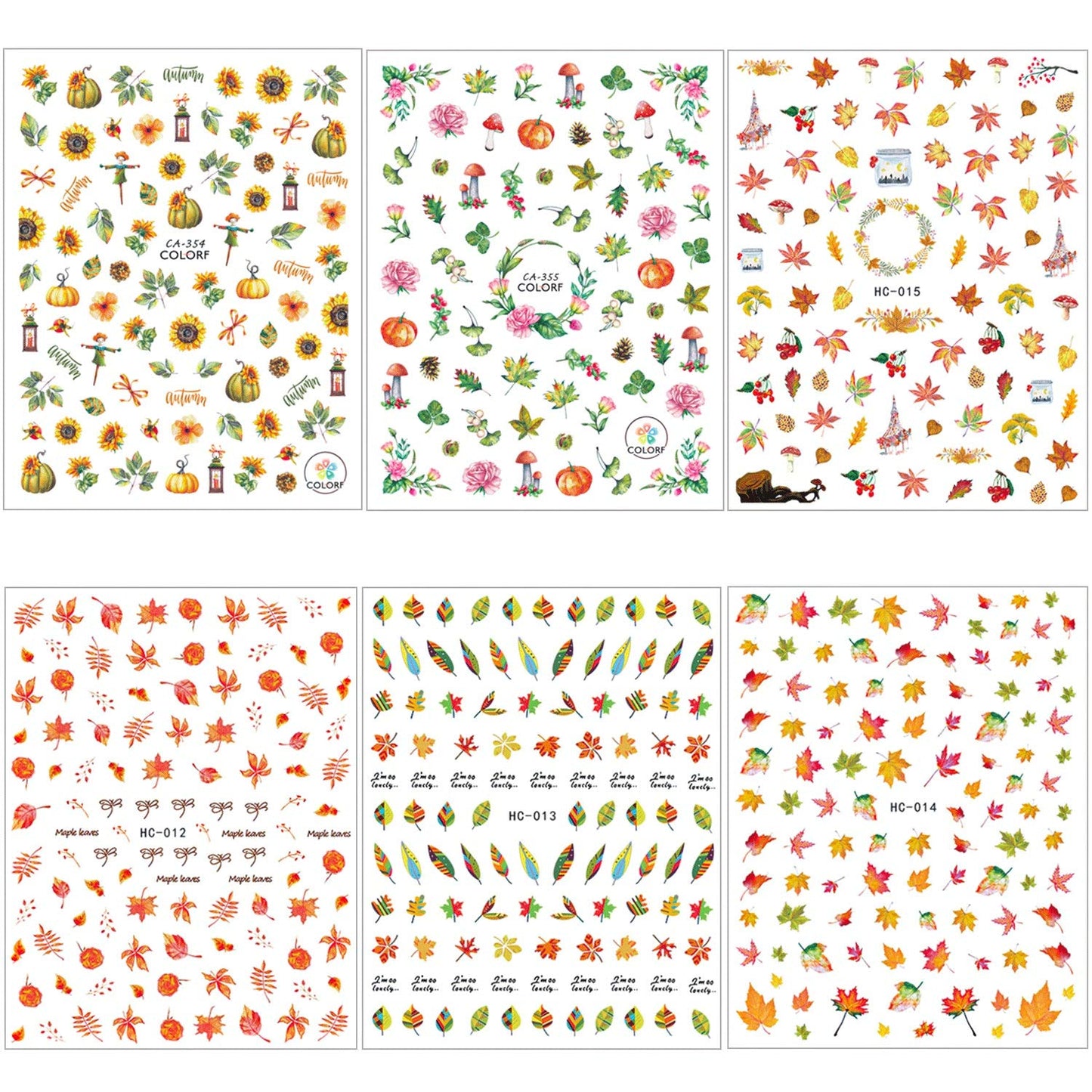 Adurself 1000+ Patterns Autumn Nail Art Decals Fall 3D Nail Self-Adhesive Stickers Harvest Pumpkin Maple Leaves Sunflower Squirrel for Women Girls