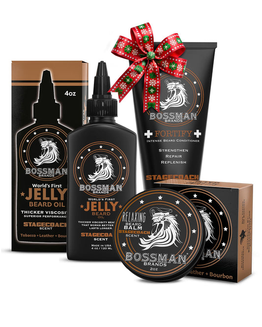 Bossman Essentials Beard Kit for Men, Set of 3 - Beard Oil Jelly, Fortifying Conditioner Cream, Beard Balm - Grooming Growth Care Accessories - Gift