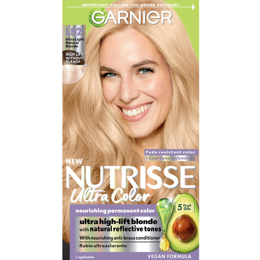 Garnier Hair Color Nutrisse Ultra Color Nourishing Creme, LB2 Ultra Light Natural Blonde (Pina Colada) Permanent Hair Dye, 1 Count (Packaging May