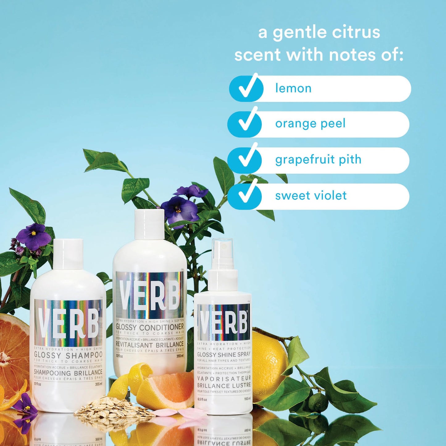 VERB Glossy Shine Spray with Heat Protection - Vegan Paraben Free Moisturizing Hair Spray without Harmful Sulfates for All Hair Types - Adds High
