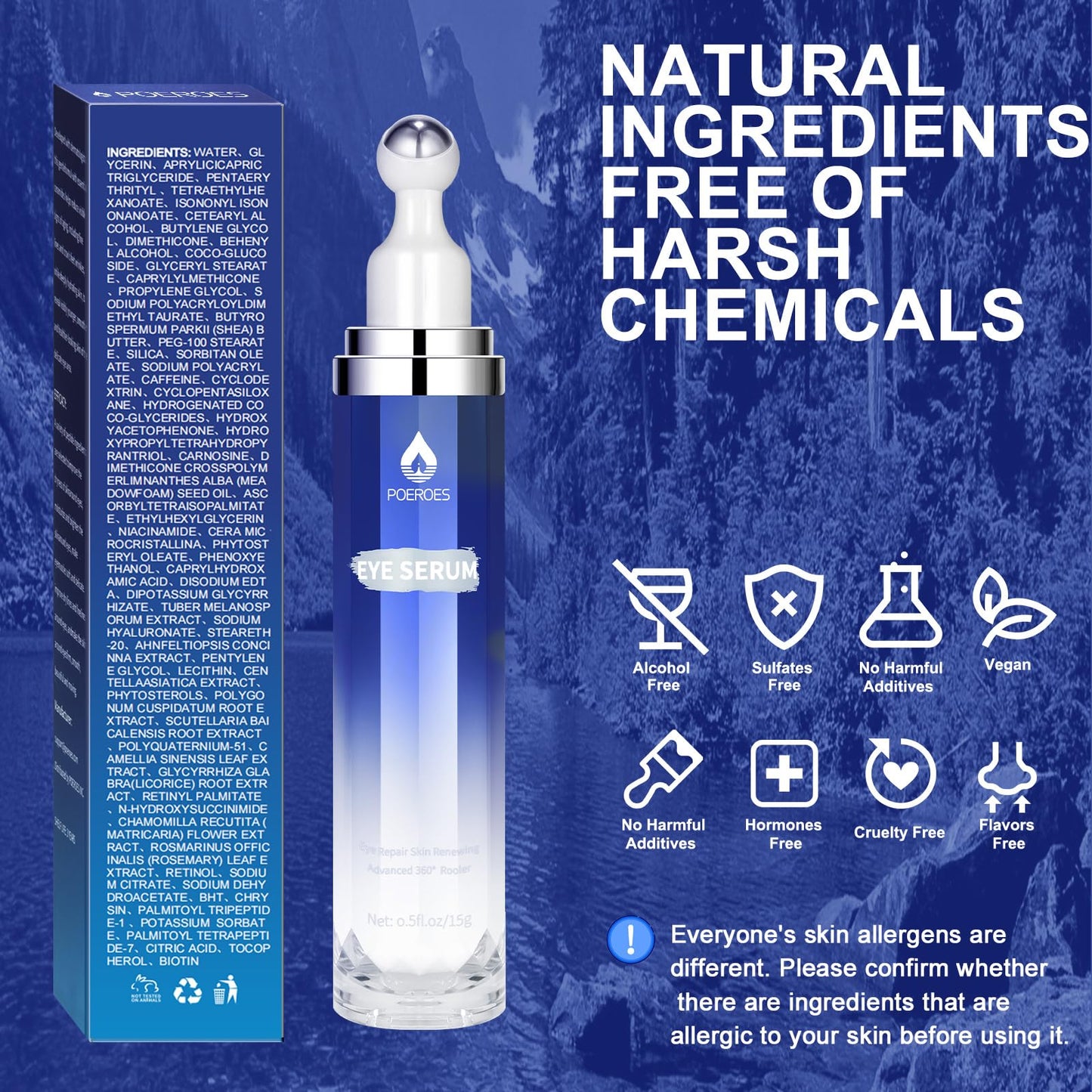 Eye Serum with 8% Caffeine 8% Retinol Hyaluronic Acid Niacinamide peptides for Puffy Bags Fine Lines Dark Circles Wrinkles, Under Eye Cream with 360°