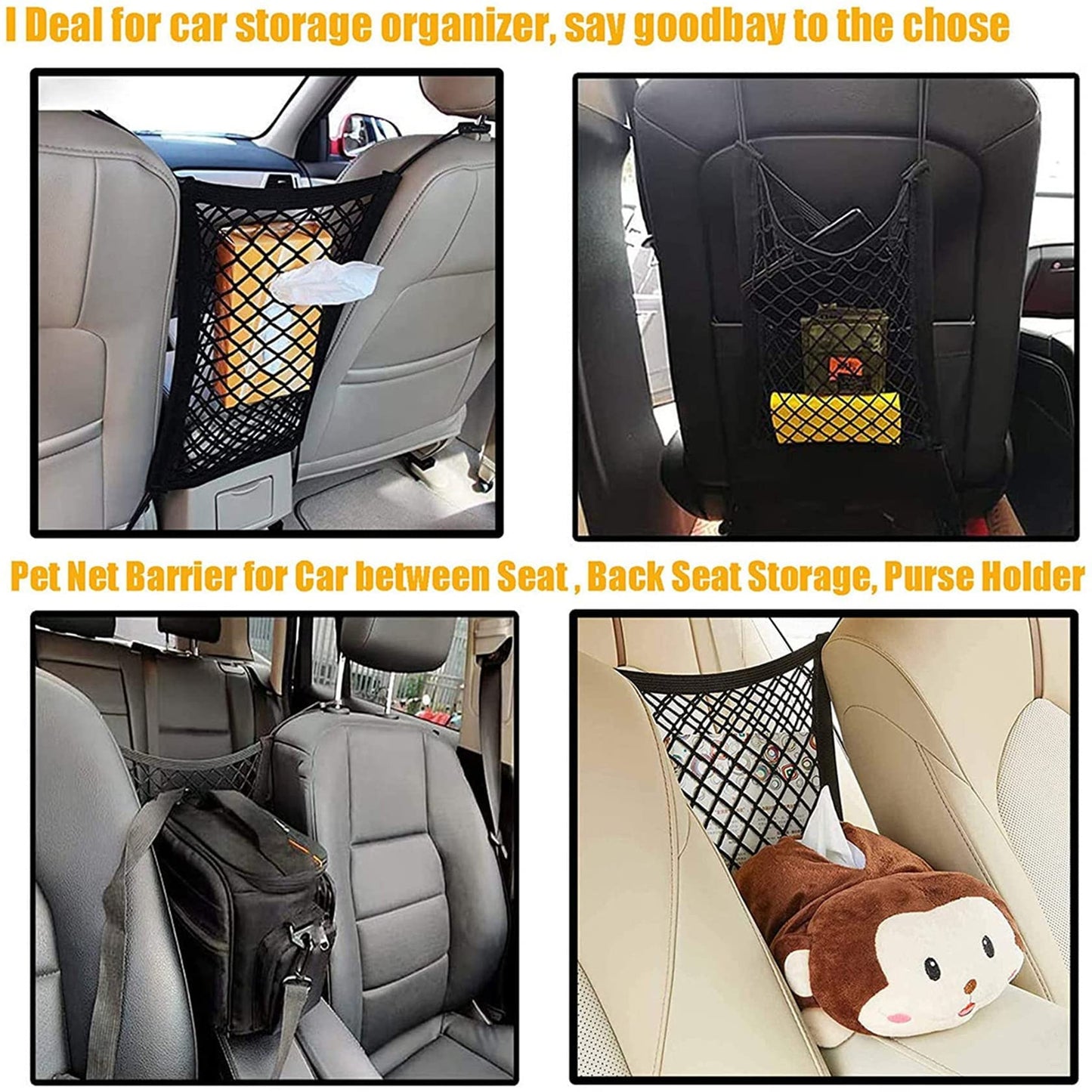 DYKESON Dog Car Net Barrier with Safety Mesh Organizer – Stretchable Storage Bag, Easy Install Car Divider for SUVs & Cars – Safe Driving with Pets & Kids