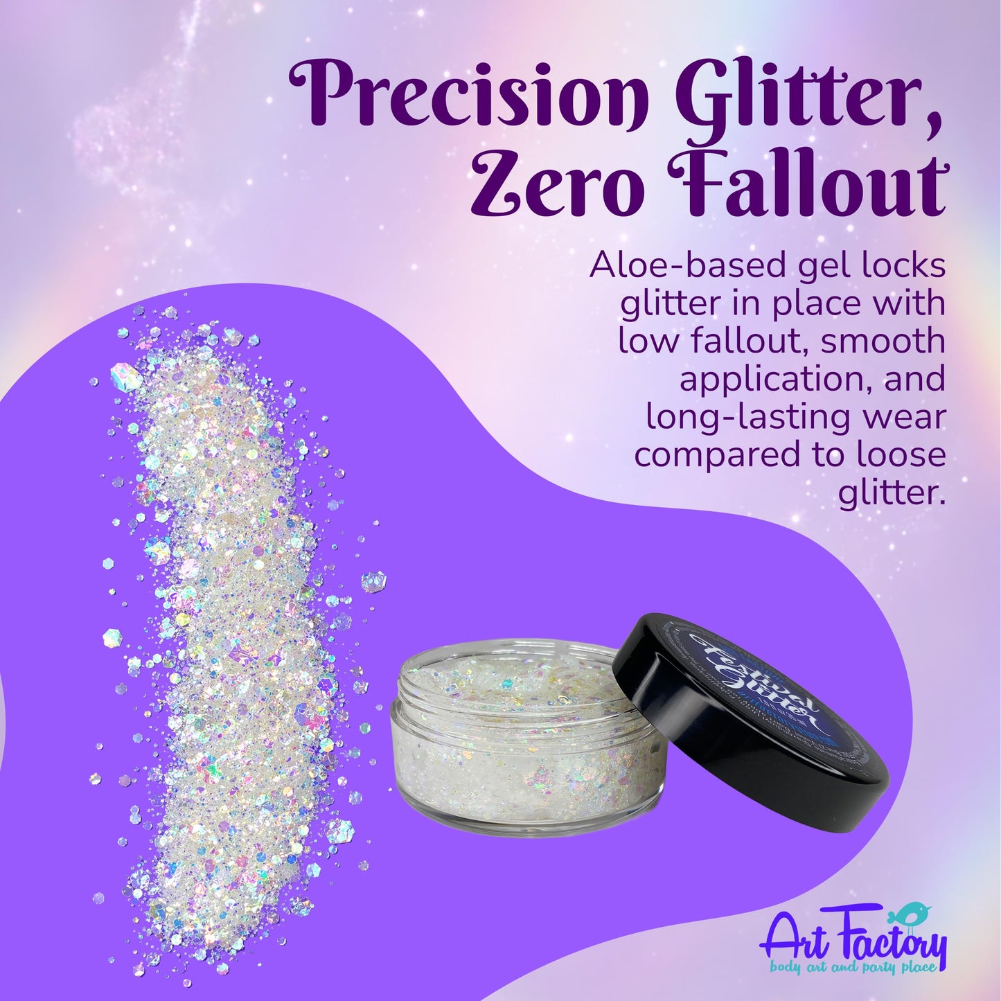 Art Factory Snowflake Iridescent Clear Body Glitter Gel - Chunky Cosmetic Glitter for Face, Hair & Body - Festival Rave Makeup, Long Wear Hair Glitter
