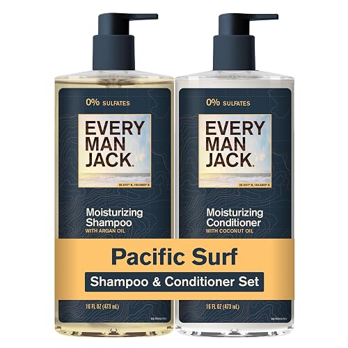 Every Man Jack Men's Shampoo and Conditioner Set - Pacific Surf - Made w/Plant Powered Refreshing Ingredients like Argan and Aloe - 16 fl oz (2 Pack)