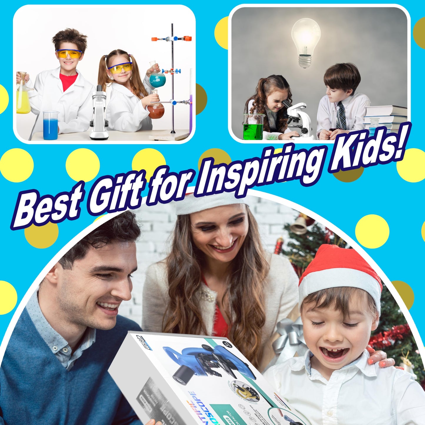 Double CC Kids Microscope Kit – 40x-1600x Beginner STEM Science Set with LED Light, Prepared Slides & Tools, Educational Toy Ages 5–12